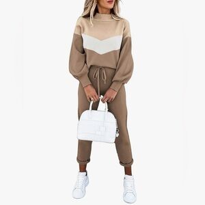Fixmatti Brown Colorblock 2-Piece Sweatsuit Set, Size XL, Sweatshirt & Joggers